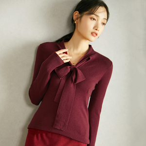 2020秋冬新款长袖套头毛衣女酒红色内搭羊毛修身针织衫打底上衣女
