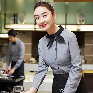 时尚西餐厅服务员秋冬装女餐饮咖啡火锅烧烤蛋糕店工作服长袖衬衫
