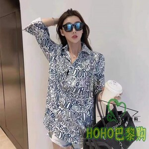 dior迪奥老花涂鸦字母满印logo衬衫女衬衣外套男情侣蓝色正品代购