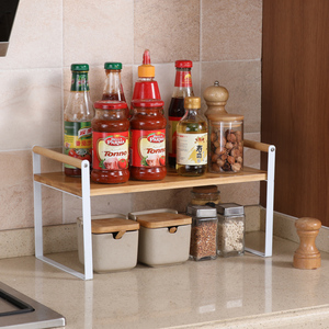 ins厨房木板台面置物架碗碟调味料橱柜内分层收纳架储物架水槽架