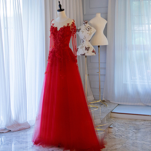 2021春夏新长款红色高贵小拖尾婚纱礼服敬酒结婚敬酒服女年会名媛