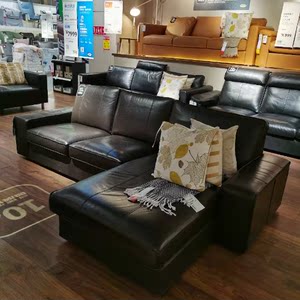 宜家ikea 奇维三人沙发 带贵妃椅头层牛皮沙发