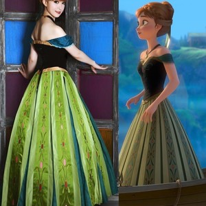 安娜cos礼服Elsa成人加冕迪士尼冰雪奇缘anna公主裙绿色刺绣全套
