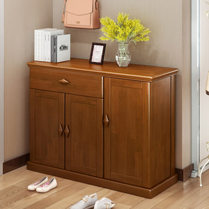 实木三门鞋柜1.2米带镜子现代中式经济型多功能储物鞋柜客厅家具