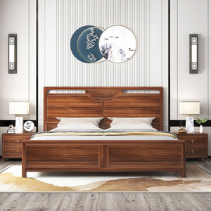 新中式全实木床1.8m禅意中国风金丝檀木双人大床卧室家具储物婚床