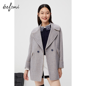 【商场同款】伊芙丽2020新款冬装韩版中长款毛呢外套女1ba370611