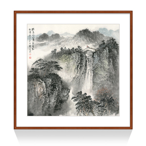 现代中式正方形玄关国画山水画挂画客厅沙发背景墙装饰画书房墙画
