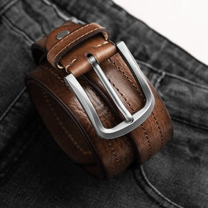 000人付款淘宝jeep腰带皮带裤带头层牛皮针扣黑色休闲男士真牛皮吉普