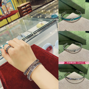 正品gucci古驰blind for love方形g图案古奇双g女男士虎头银手镯