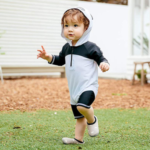 儿童男孩1岁男童防晒连体2岁男宝宝长袖熊猫3岁连帽泳衣男娃泳装