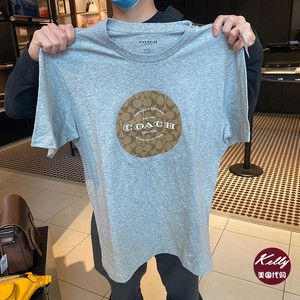 美国代购coach蔻驰新款男士短袖t恤圆领经典logo圆标t恤2021新款