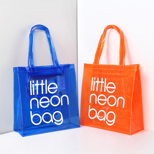 韩版字母透明糖果色果冻包PVC防水购物袋沙滩包休闲手提单肩包女