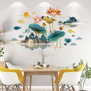 餐厅背景墙创意荷花贴纸餐桌墙面装饰3d立体墙贴画北欧风墙纸自粘