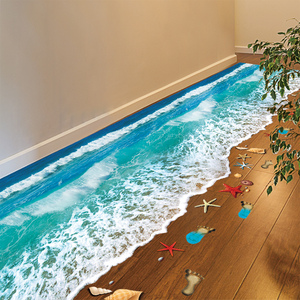 3d立体墙贴画浴室自粘地板贴地贴沙滩幼儿园海洋风主题墙装饰贴纸