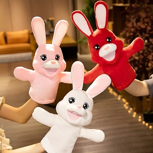 卡通小白兔手偶表演布偶手指玩偶毛绒娃娃手部嘴能动儿童腹语手套