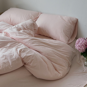 全棉针织棉四件套 简约纯色天竺棉被套床单床笠式裸睡全棉床品