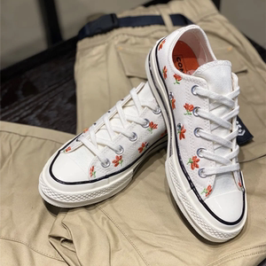 converse匡威1970s三星标刺绣小花小清新低帮帆布鞋女鞋570916c