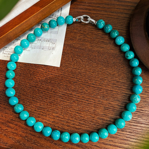 10mm安徽松圆珠项链 带点孔雀绿色调 夏天的颜色湛蓝色水晶锁骨链