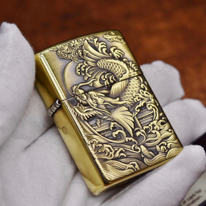 原装正品 美国zippo 黄铜盔甲机168双面浮雕龙鱼 鲤跃龙门 步步高