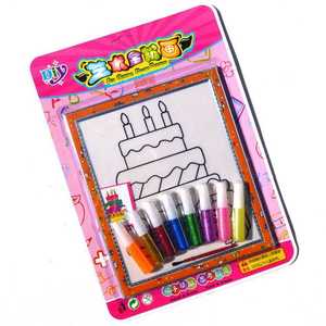 儿童精装金粉画配8支笔胶画颜料套装带框 手工填色涂鸦画diy玩具