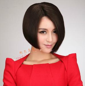 真发发套假发女三七分斜刘海短直发修斜分逼真bobo头真人发丝头套