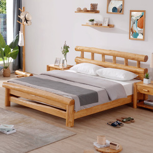 中式纯全实木1.8米原木床1.5米生态床双人黄柏木床民宿家具硬板床
