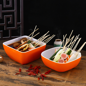 冷锅串串钵钵鸡容器摆摊专用盆商用桶密胺餐具正方形大碗展示盒子