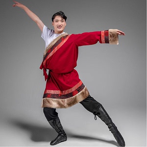 藏族舞蹈服演出服装男藏袍练习练功服西藏少数民族服饰舞台表演