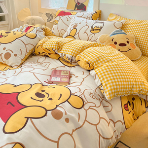 维尼熊床上四件套全棉纯棉100迪士尼卡通儿童床单被罩被套三件套4