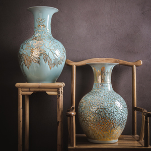 景德镇陶瓷大花瓶摆件客厅落地高档描金瓷器赏瓶精品办公室礼品瓷