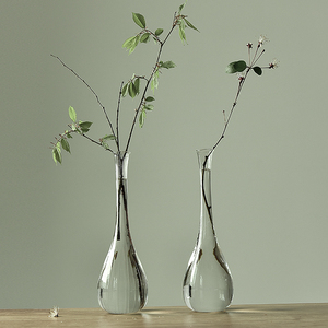 水培花瓶摆件桌面客厅透明玻璃花瓶禅意新中式插花干花细口花瓶