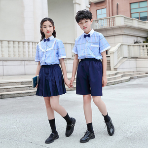 小学生正装班服格子衬衫六年级毕业校服女生裙裤套装主持人表演服