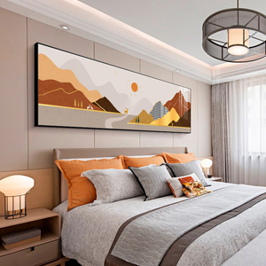 轻奢风麋鹿北欧轻奢卧室装饰画床头挂画山水画主卧背景墙大幅壁画