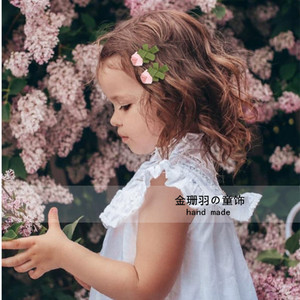 外贸尾单玫瑰花朵宝宝全包布发夹 韩国女童PU蝴蝶发卡 儿童头发饰