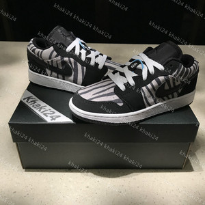 khaki24 air jordan 1 aj1 斑马黑白条纹女款低帮球鞋 553560-057