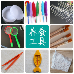 养蚕工具孵化盒羽毛结茧网放大镜饲养盒清理网毛刷蚕宝宝观察用具