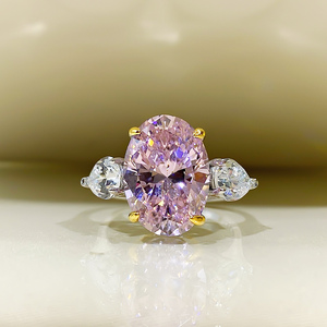 10克拉925纯银镀金镶嵌高碳钻戒指进口宝石仿真钻粉黄白简单大方