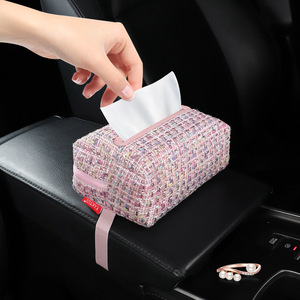 车载小香风系列纸巾盒扶手箱抽纸挂式创意汽车内装饰品收纳高级感