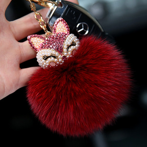 汽车钥匙挂件女韩国狐狸毛绒创意可爱包包挂饰个性车钥匙链钥匙扣