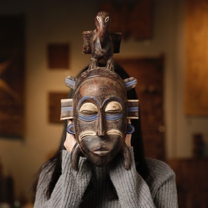 非洲木雕面具人物犀鸟彩色家居装饰桌面手工摆件墙饰挂件科特迪瓦