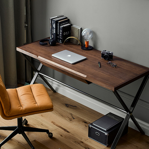 kena可纳/复古实木书桌书房侘寂风黑胡桃木意式极简办公桌设计师z