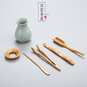 汝窑茶道六君子哥窑茶具配件竹制茶零配茶台摆件茶勺茶夹花器整套