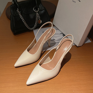 22l528-2法式经典风高跟鞋女2022年春夏季尖头小猫跟超火半包凉鞋