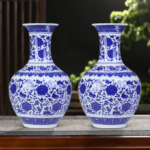 景德镇陶瓷花瓶摆件 客厅 插花 大号青花瓷现代家居装饰高级感