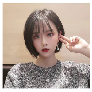 冉朵假发女短发网红波波头自然少女逼真圆脸全头套黑色短直发