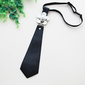 jk皮革领带珍珠花朵夹子朋克风金属插扣衬衫免手打可调节衣服装饰