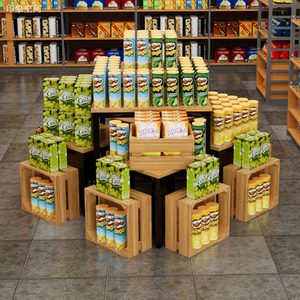 超市组合中岛促销台展示架牛奶地堆头陈列道具高低桌小方桌木货架