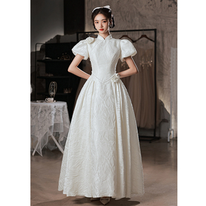 白色旗袍晚礼服裙女轻奢小众高端中式轻婚纱新娘敬酒服高级感气质
