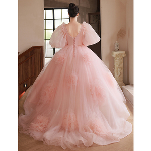 粉色晚礼服裙女法式公主蓬蓬裙摄影街拍轻婚纱高级感小众轻奢高端