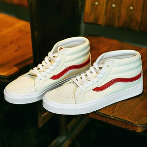 vansυ乐万斯sk8mid权志龙同款白红中帮帆布鞋女休闲高帮板鞋男